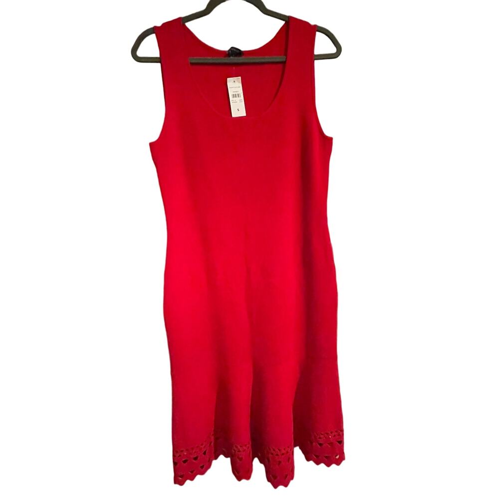 Ann Taylor Sweater Dress Red Fitted Knit Lace Cut Out Midi Sleeveless Stretch S